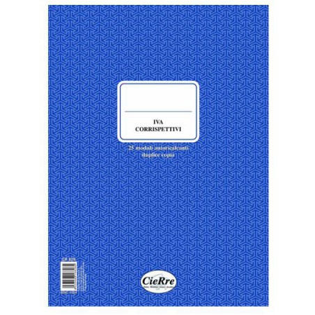 BLOCCO IVA CORRISPETTIVI 25MODULI 2 COPIE CR828