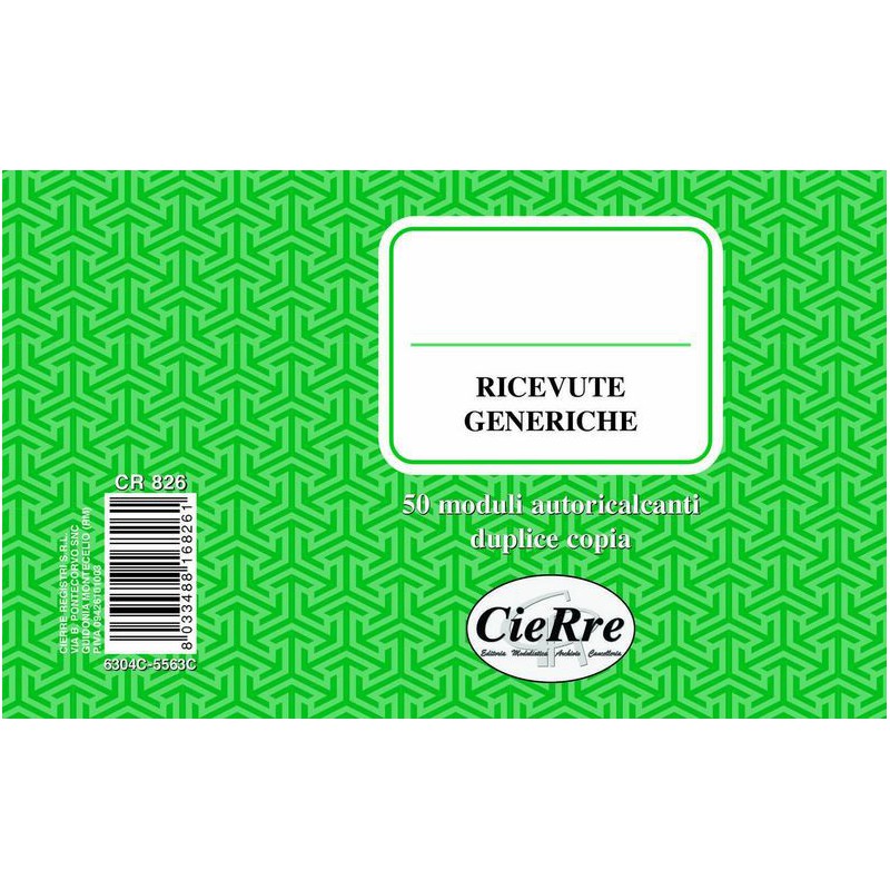 BLOCCO RICEVUTE GENERICHE 2 COPIE 10X17 CR826