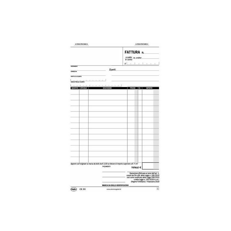 BLOCCO FATTURE REG.FORFETTARIO 2COPIE 15X21 CR395