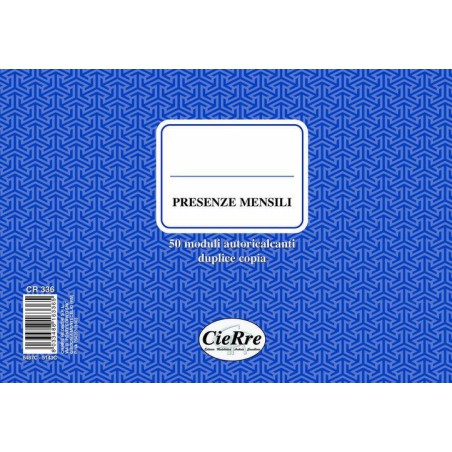 BLOCCO PRESENZE MENSILI A5 2COPIE CR336